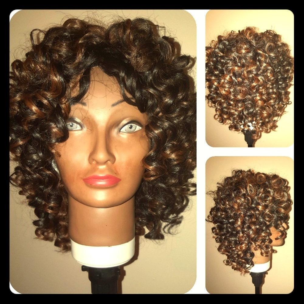 New Hand-made Human Hair Mix wig color 1b/30 - Picture 2 of 5